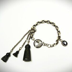 DIESEL NWOT Vintage Silver MOP Black Carved Horn Bangle Bracelet with Charms